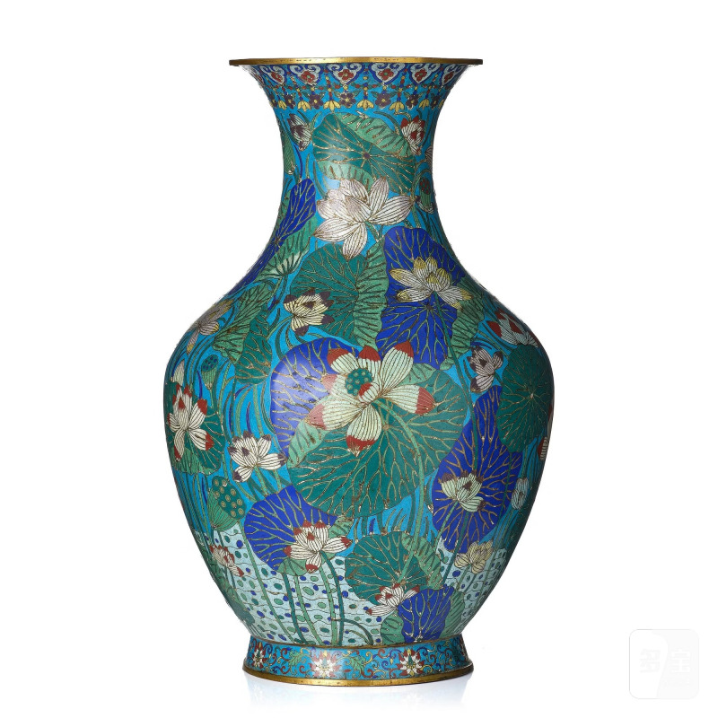 A massive and fine cloisonné enamel 'lotus' vase,